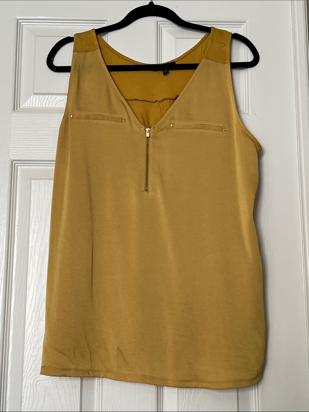 Express Mustard Sleeveless V-Neck Zip Tank Top